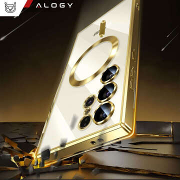 Hülle für Samsung Galaxy S24 Ultra Mag Safe Glamour Case Ringgehäuse Kameraschutz Alogy Gold Transparent