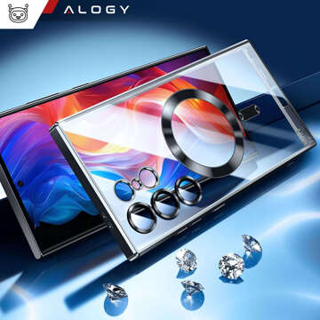 Hülle für Samsung Galaxy S24 Ultra Mag Safe Glamour Case Ringgehäuse Kameraschutz Alogy Schwarz Transparentes Glas