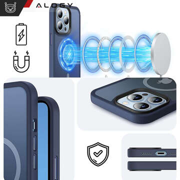 Hülle für iPhone 13 Pro MagSafe Matt Case Cover mattiert Alogy Ring gepanzerte Handyhülle Marineblaues Glas