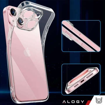 Hülle für iPhone 15 Plus Gehäuse Case Silikon Transparent Kameraschutz Linsenschutz Alogy Slim Glass
