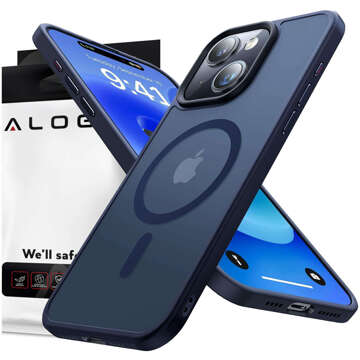 Hülle für iPhone 15 Plus MagSafe Matt Case Cover mattiert Alogy Ring gepanzerte Handyhülle Marineblau