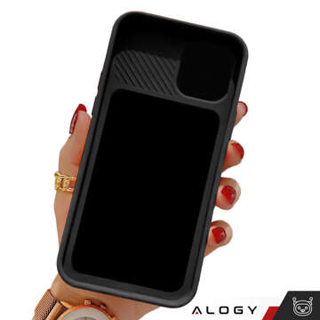Hülle für iPhone 15 Plus Slide Case mit Objektivabdeckung, Kameragehäuse, mattschwarz Alogy Soft Matt