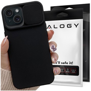 Hülle für iPhone 15 Plus Slide Case mit Objektivabdeckung, Kameragehäuse, mattschwarz Alogy Soft Matt