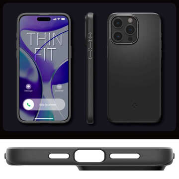 Hülle für iPhone 15 Pro Spigen Tin Fit Case, schützende Rückseite für das Telefon Schwarz