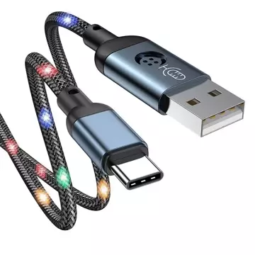 Joyroom strapazierfähiges Kabel USB - USB Typ C mit geräuschempfindlicher LED-Hintergrundbeleuchtung 2,4 A 1,2 m grau (S-1230N16)