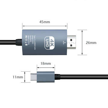 Kabel 2m Adapterkabel Alogy USB-C Typ C 3.1 auf HDMI 4K/60Hz MHL 2m