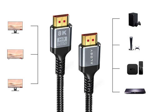 Kabel HDMI 2.1 Alogy 2m 8K PREMIUM ULTRA High Speed ​​60Hz 48GBps Czarny