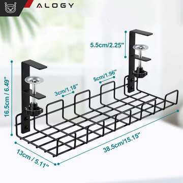 Kabel-Organizer-Halterung für Kabel, Schreibtischstreifen unter dem Schreibtisch, Aluminium, 38,5 cm, Alogy Black