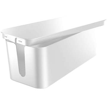 Kabel-Organizer, Schreibtisch-Bodenbehälter für Kabel, Lamellen, Alogy Box S, 23 cm, Weiß