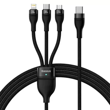 Kabel USB 3w1 Baseus Flash Series 2, USB-C Micro USB Lightning, 100W, 1.5m (schwarz)