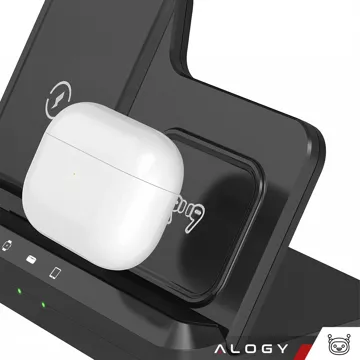 Kabelloses induktives Ladegerät Qi QC 3.0 3in1 Fast für Apple iPhone Airpods Watch Ladestation 15W schwarz