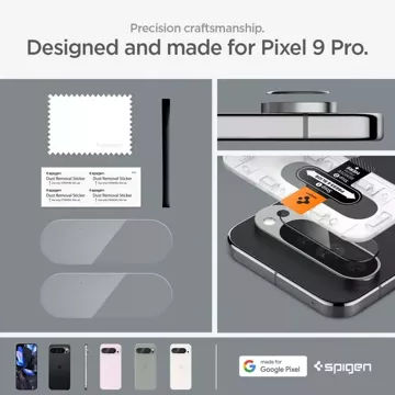 Kameraabdeckung aus gehärtetem Glas Spigen Optik.Tr „EZ Fit“ Kameraschutz 2er-Pack Google Pixel 9 Pro Kristallklar