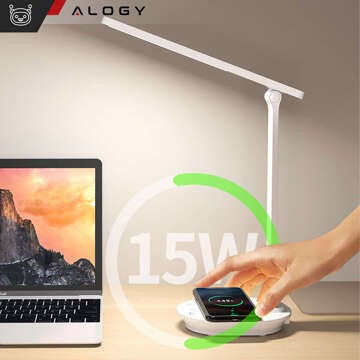 LED-Schreibtisch-Nachtlampe mit QI 15W USB-Induktionsladegerät für Leseschreibtisch, Zeitschaltuhr, Alogy Desk, Weiß