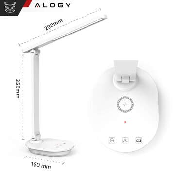 LED-Schreibtisch-Nachtlampe mit QI 15W USB-Induktionsladegerät für Leseschreibtisch, Zeitschaltuhr, Alogy Desk, Weiß