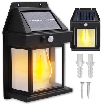 LED Solar Fassadenwandleuchte Außen Glühbirne Dämmerung Bewegungsmelder Wasserdicht IP65 Wandleuchte Retro Gartenleuchte