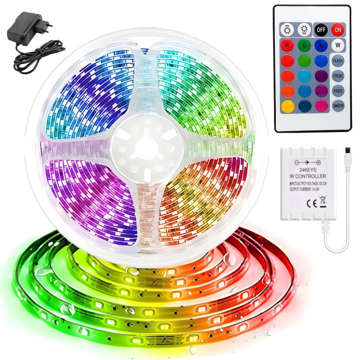 LED-Streifen 5 m RGB-Farbe wasserdichtes buntes Licht Netzteil und Fernbedienung 300 SMD 2835