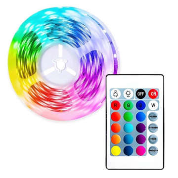 LED-Streifen 5 m RGB-Farbe wasserdichtes buntes Licht Netzteil und Fernbedienung 300 SMD 2835