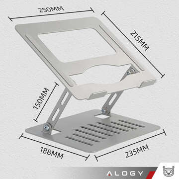 Laptophalter Tablet 17" Ständer klappbar verstellbar Aluminium für Schreibtisch 25 x 21,5cm Alogy Silber