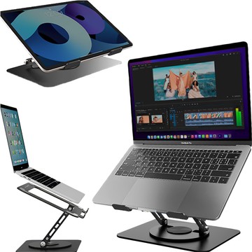 Laptopständer für MacBook 17, Ständerhalter, Klapptisch, 360° verstellbar, Aluminium, für Alogy Schreibtisch, Schwarz