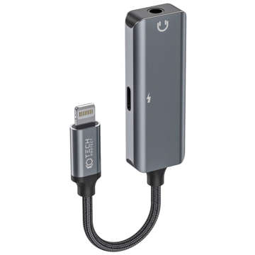 Lightning-auf-Mini-Jack-3,5-mm-Adapter, iPhone-Musik- und Ladeadapter, Grau