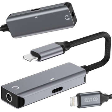 Lightning-auf-Mini-Jack-3,5-mm-Adapter, iPhone-Musik- und Ladeadapter, Grau