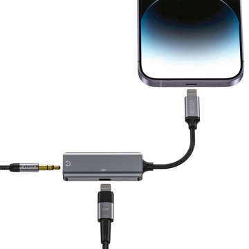 Lightning-auf-Mini-Jack-3,5-mm-Adapter, iPhone-Musik- und Ladeadapter, Grau