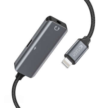 Lightning-auf-Mini-Jack-3,5-mm-Adapter, iPhone-Musik- und Ladeadapter, Grau