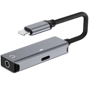 Lightning-auf-Mini-Jack-3,5-mm-Adapter, iPhone-Musik- und Ladeadapter, Grau