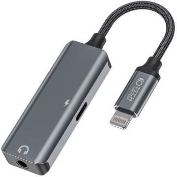 Lightning-auf-Mini-Jack-3,5-mm-Adapter, iPhone-Musik- und Ladeadapter, Grau