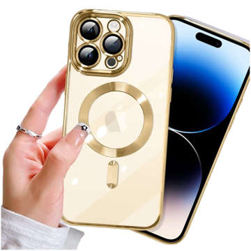 MagSafe Hülle für Apple iPhone 14 Pro Max Alogy Glamour Luxus Ringgehäuse Golden transparent