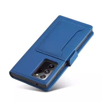 Magnet Kartenetui Hülle für Samsung Galaxy S22 Ultra Cover Card Wallet Kartenhalter Blau