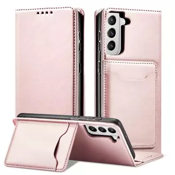 Magnet Kartenetui für Samsung Galaxy S22 (S22 Plus) Tasche Geldbörse Kartenhalter Pink