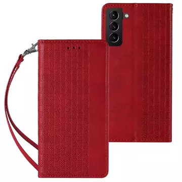 Magnetband Hülle Hülle für Samsung Galaxy S22 (S22 Plus) Tasche Geldbörse Mini Lanyard Anhänger Rot