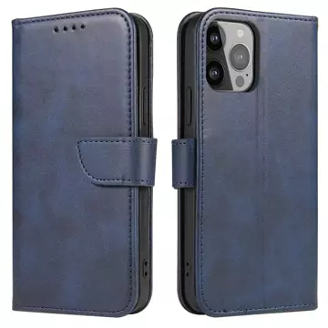 Magnetic Phone Case für iPhone 14 Plus elegante Hülle mit Flipcover und Standfunktion blau