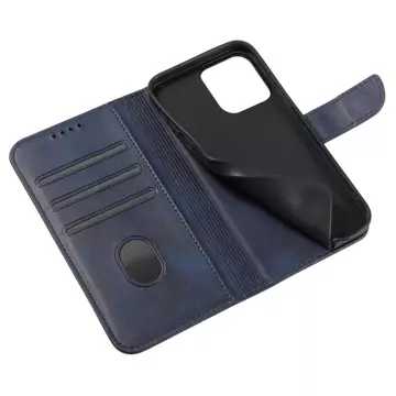 Magnetic Phone Case für iPhone 14 Plus elegante Hülle mit Flipcover und Standfunktion blau