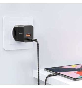 Mcdodo CH-1952 USB USB-C Wandladegerät, 20W USB-C auf Lightning Kabel (schwarz)