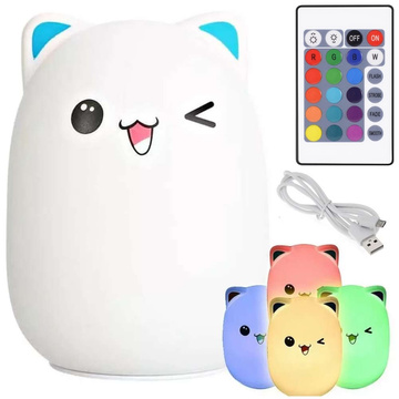 Nachttischlampe für Kinder LED-Katze-Kätzchen-RGB-Fernbedienung