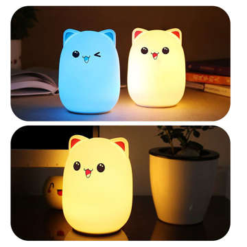 Nachttischlampe für Kinder LED-Katze-Kätzchen-RGB-Fernbedienung