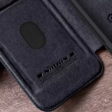 Nillkin Qin Pro Leder-Klapphülle mit Kameraabdeckung für iPhone 15 Pro Max – Schwarz