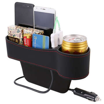 Organizer Auto-Getränkehalter, Telefon, 2x USB, zwischen den Sitzen, schwarz