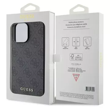 Original GUESS Hardcase GUHCP15LG4GFGR Hülle für iPhone 15 PRO (4G Metalllogo / Grau)