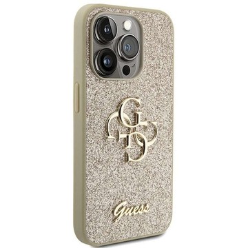 Original GUESS Hardcase GUHCP15LHG4SGD Hülle für iPhone 15 PRO (Fixed Glitter Big 4G / Gold)