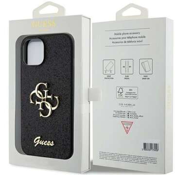 Original GUESS Hardcase GUHCP15SHG4SGK Hülle für iPhone 15 (Fixed Glitter Big 4G / schwarz)