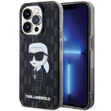 Original KARL LAGERFELD Hardcase KLHCP15LHNKMKLK Hülle für iPhone 15 PRO (Ikonik Monogram / schwarz)