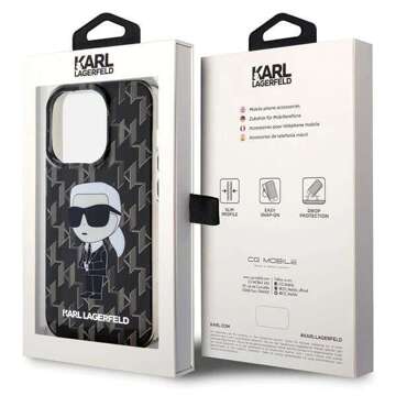 Original KARL LAGERFELD Hardcase KLHCP15LHNKMKLK Hülle für iPhone 15 PRO (Ikonik Monogram / schwarz)