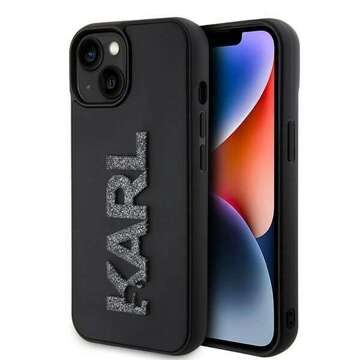 Original KARL LAGERFELD Hardcase KLHCP15M3DMBKCK Hülle für iPhone 15 PLUS (3D Logo Glitzer / Schwarz)