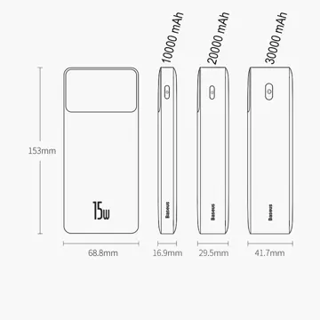 Powerbank mit Display Baseus Bipow 10000mAh 15W weiß (Overseas Edition) USB-A - Micro USB Kabel 0,25m weiß (PPBD050002)