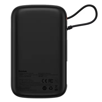 Powerbank mit Schnellladefunktion Baseus Qpow Digital Display 10000mAh 22,5W QC/PD/SCP/FCP mit eingebautem USB-C Kabel schwarz