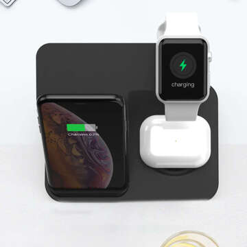 Qi 15W induktives Ladegerät für iPhone Apple AirPods kabellose 2in1 Dockingstation Schwarz