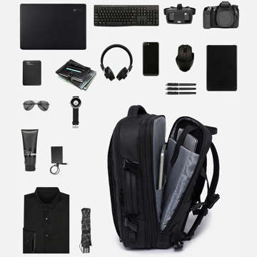 Reiserucksack Bange BackPack Business erweiterbarer Rucksack Geräumige Tasche für 17,3-Zoll-Laptop mit USB-Anschluss Schwarz